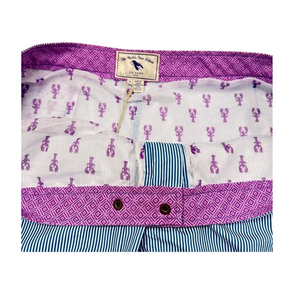 Ted Baker Swim Trunks Mens Blue Stripe Size 7 3XL Purple Lobster Liner New - Picture 3 of 8
